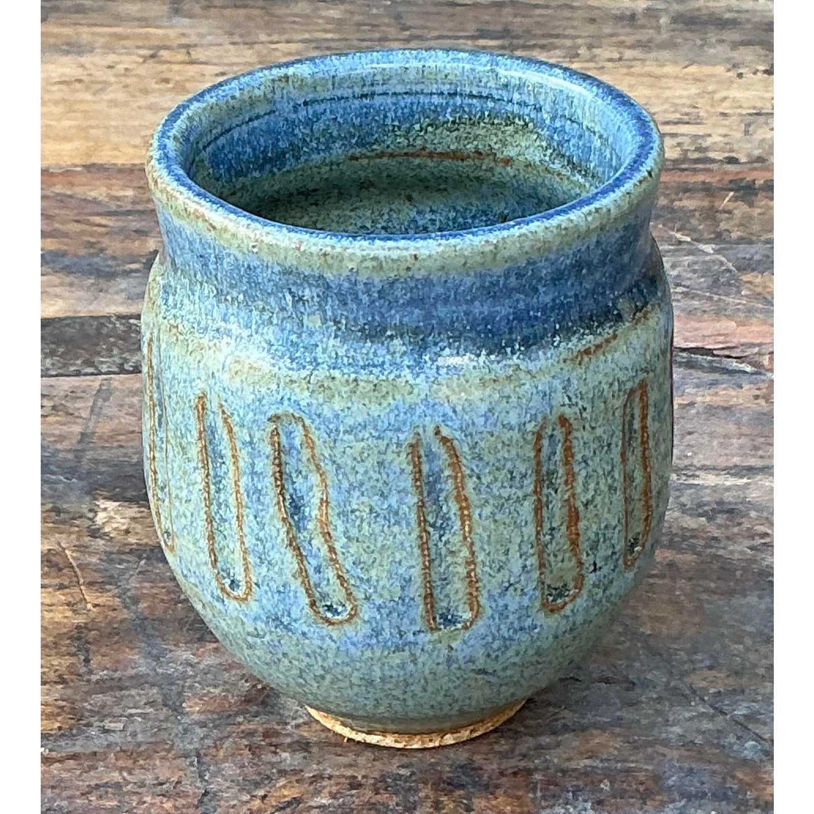 Vintage Boho Original Studio Pottery Small Vase - Ceramic, 3W x 4H - Back view