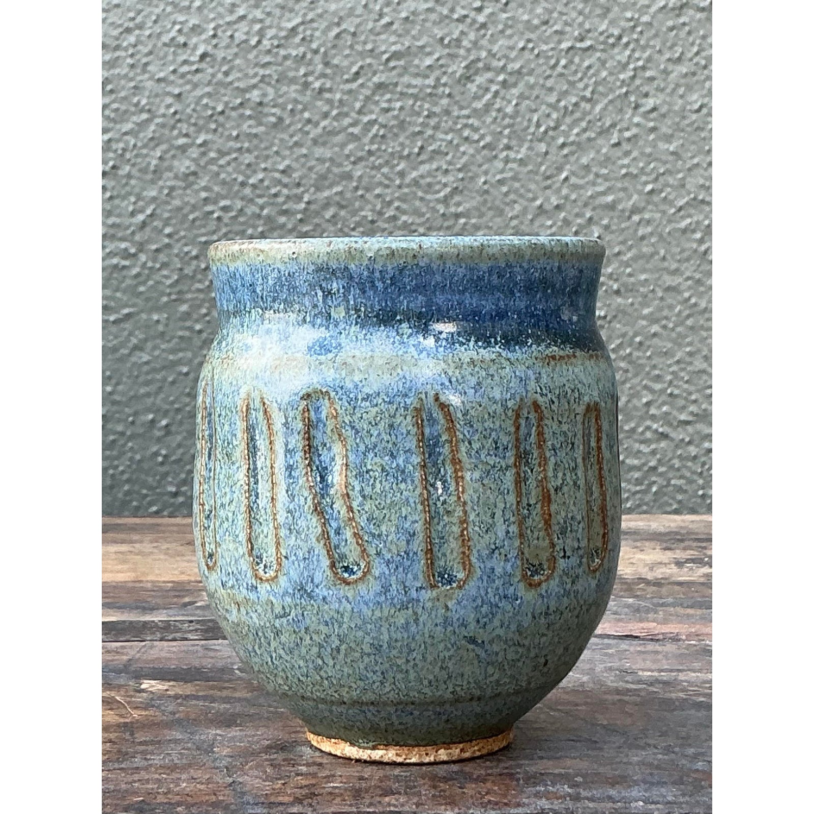Vintage Boho Original Studio Pottery Small Vase - Ceramic, 3W x 4H - Top view