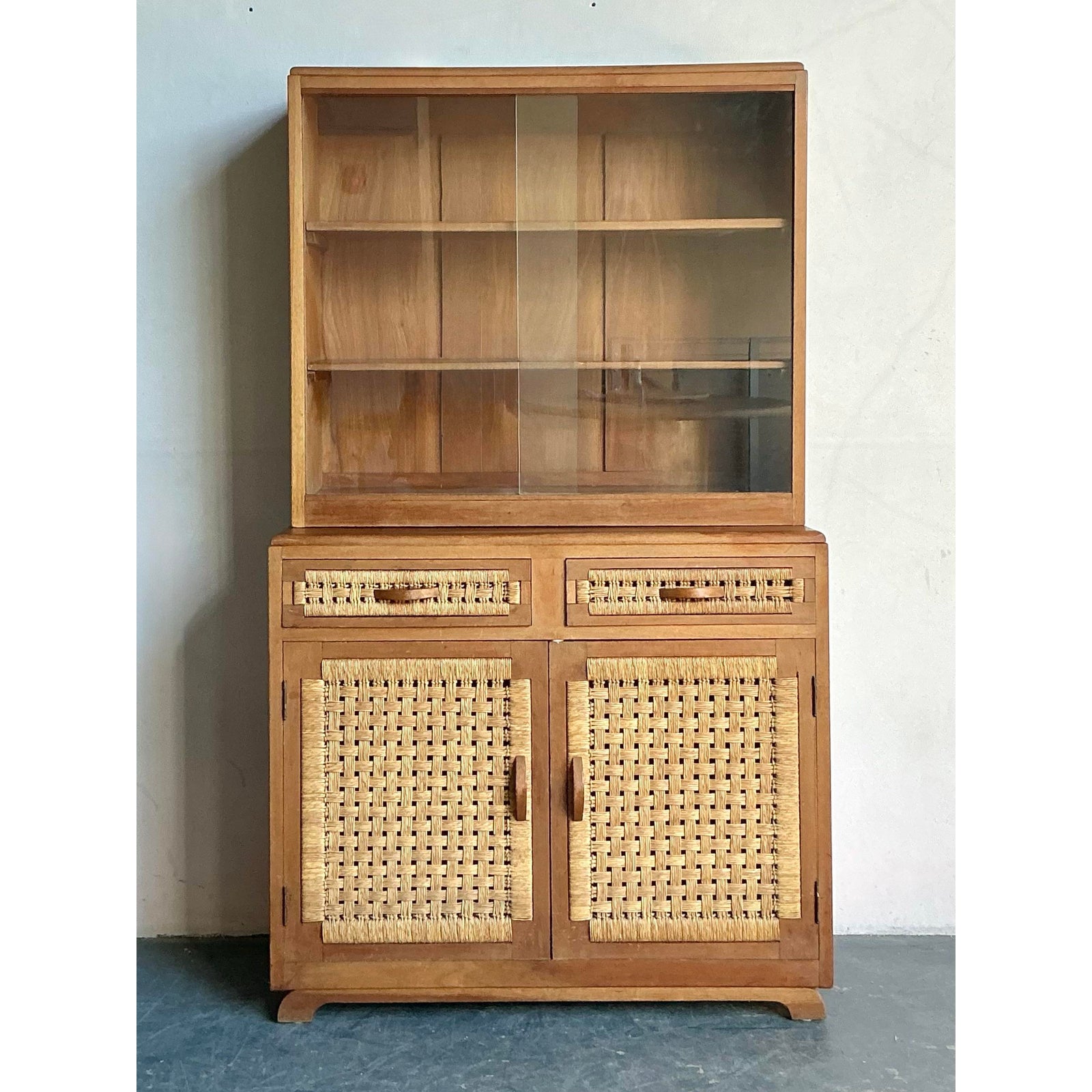 Vintage Boho Woven Rattan Cabinet - Side view
