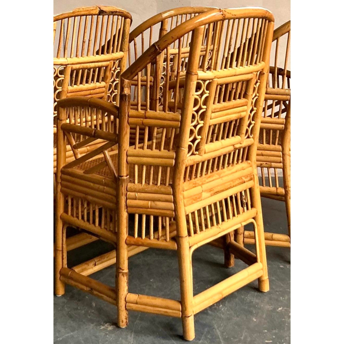 Vintage Boho Rattan Brighton Pavillion Dining Chairs - Set of 4 - Top view