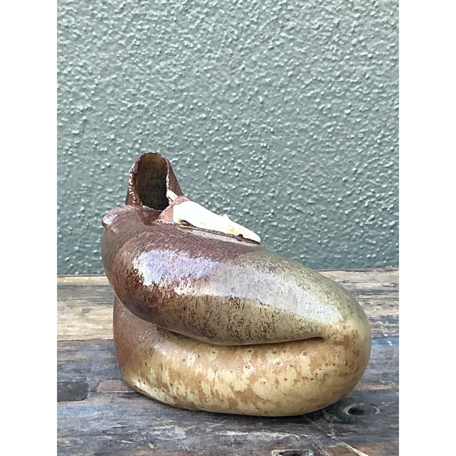 Vintage Boho Abstract Original Studio Pottery Vase - Top view