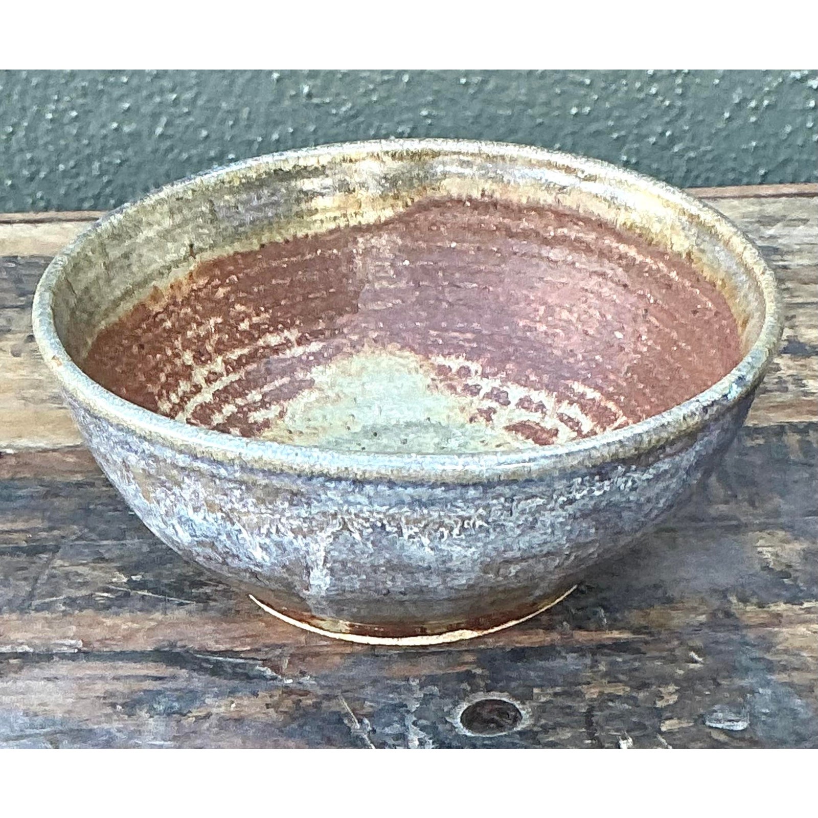 Vintage Boho Original Studio Pottery Bowl - Ceramic, 6.75W x 2.75H - Detail view
