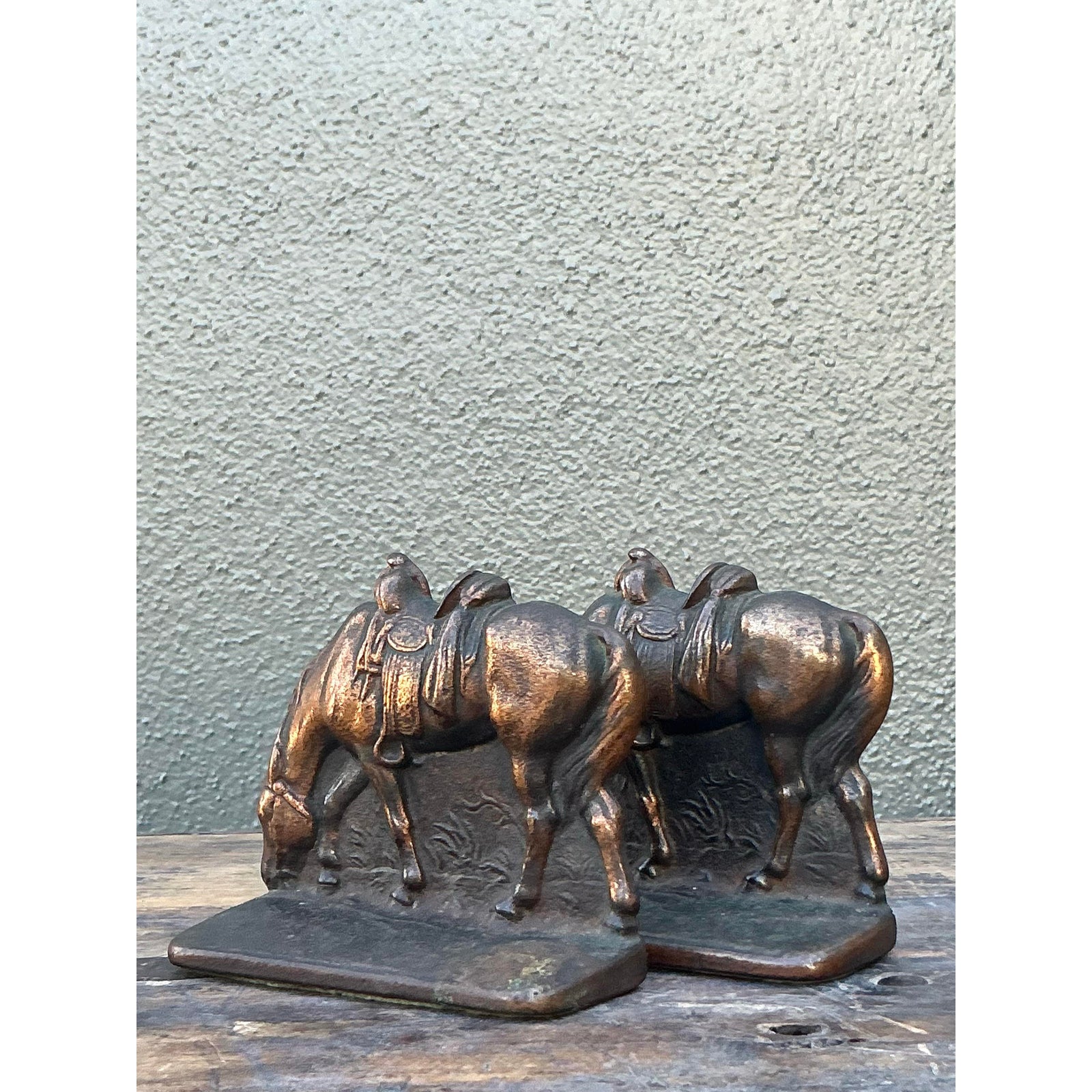 Vintage Boho Cast Horse Bookends - Set of 2 - Top view