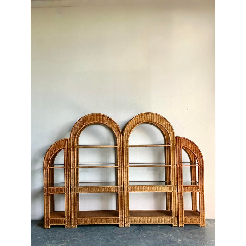 Vintage Boho Arched Rattan Etagere - Side view