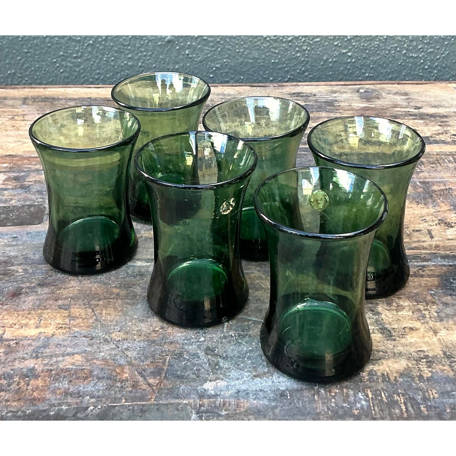 Vintage Italian Rustic Glass Shot Glasses - Set of 6 - Side view