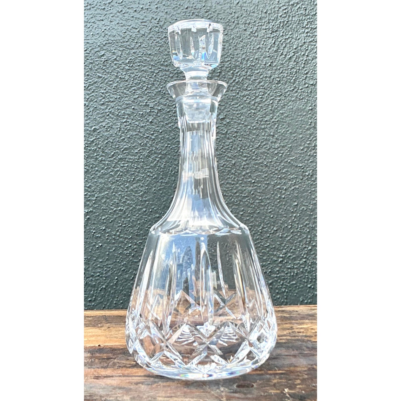 Vintage Regency Cut Glass Decanter - Glass, 4.75W x 11.5H - Back view