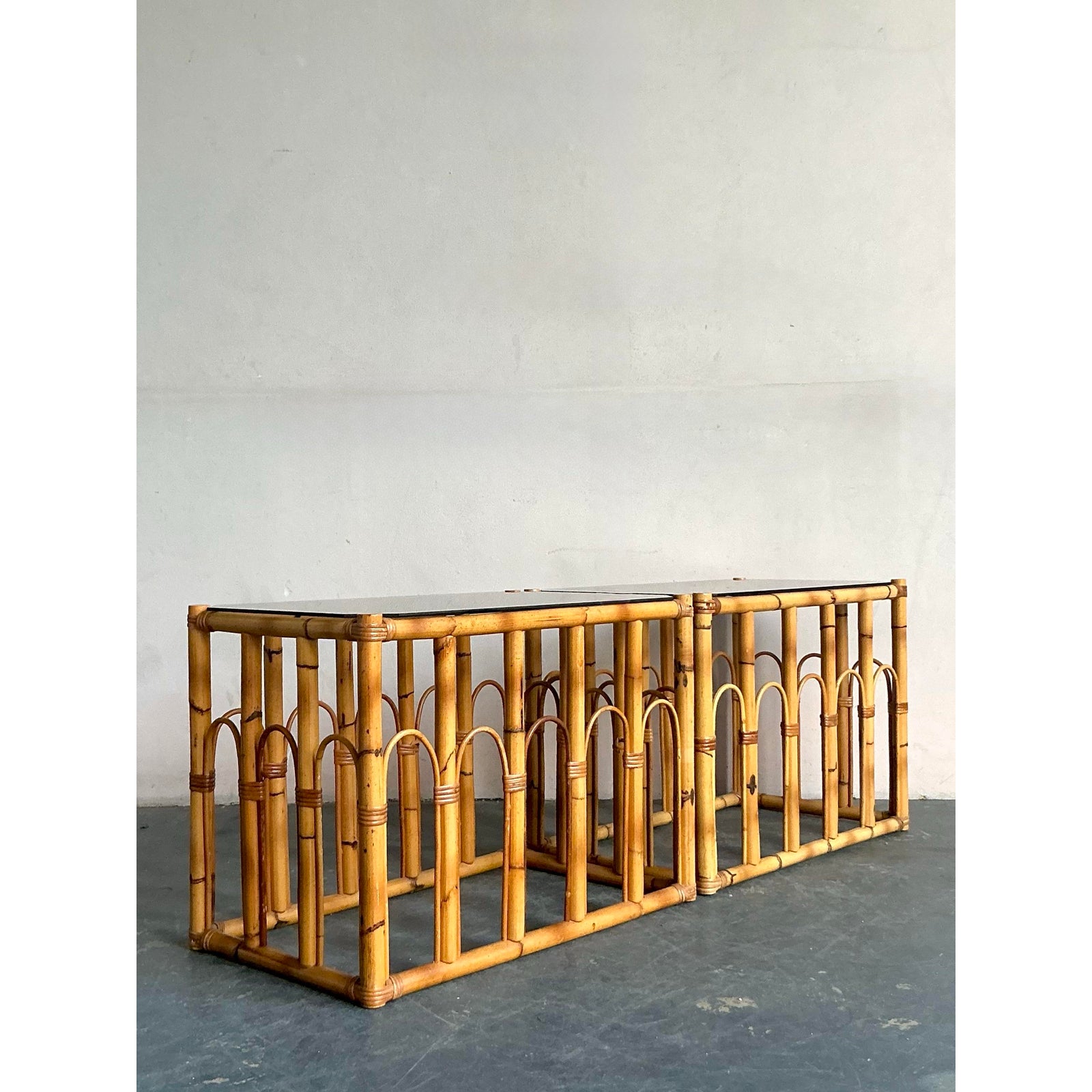 Vintage Boho Arched Rattan Side Table - Detail view