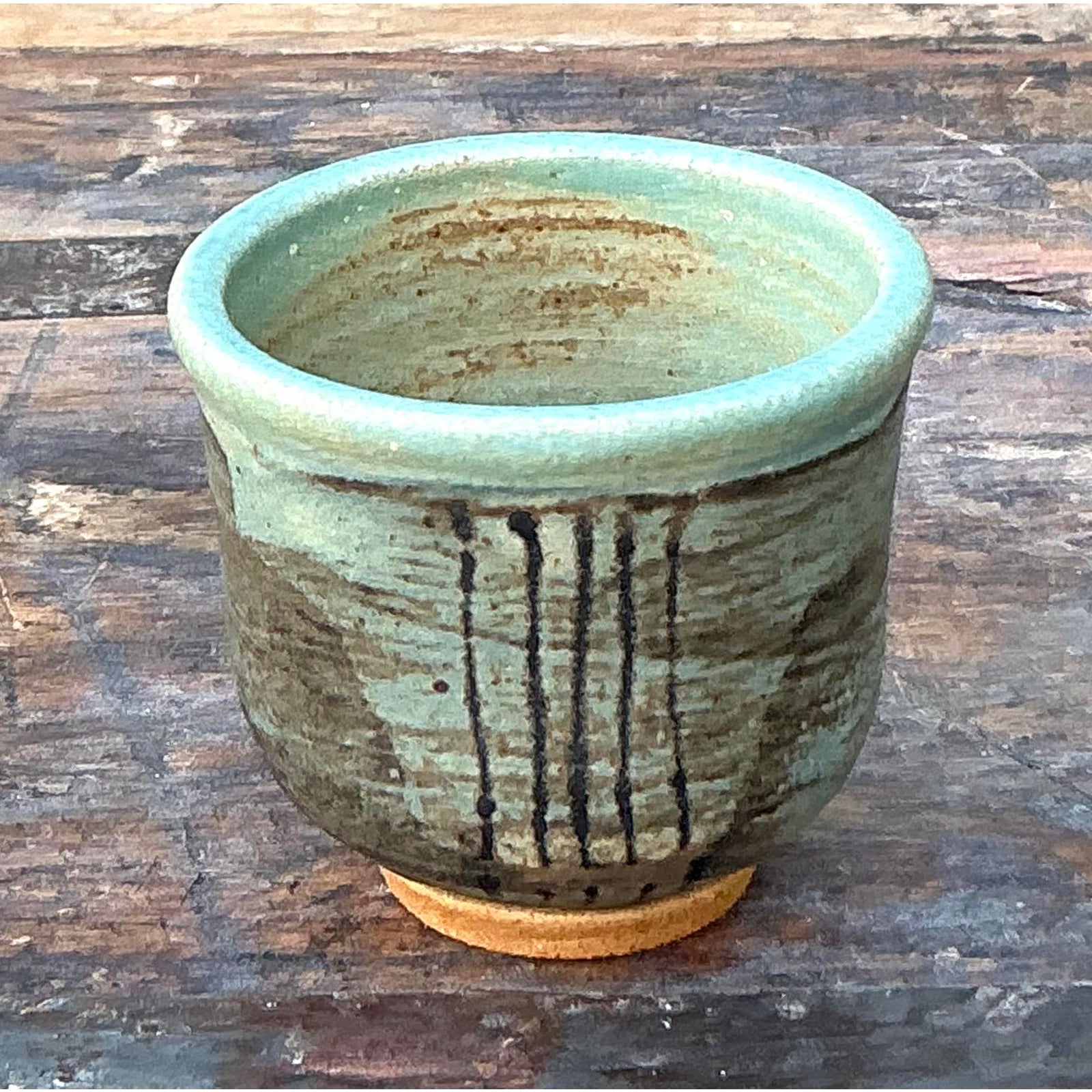 Vintage Boho Original Studio Pottery Small Vase - Ceramic, 2.75W x 2.5H - Side view