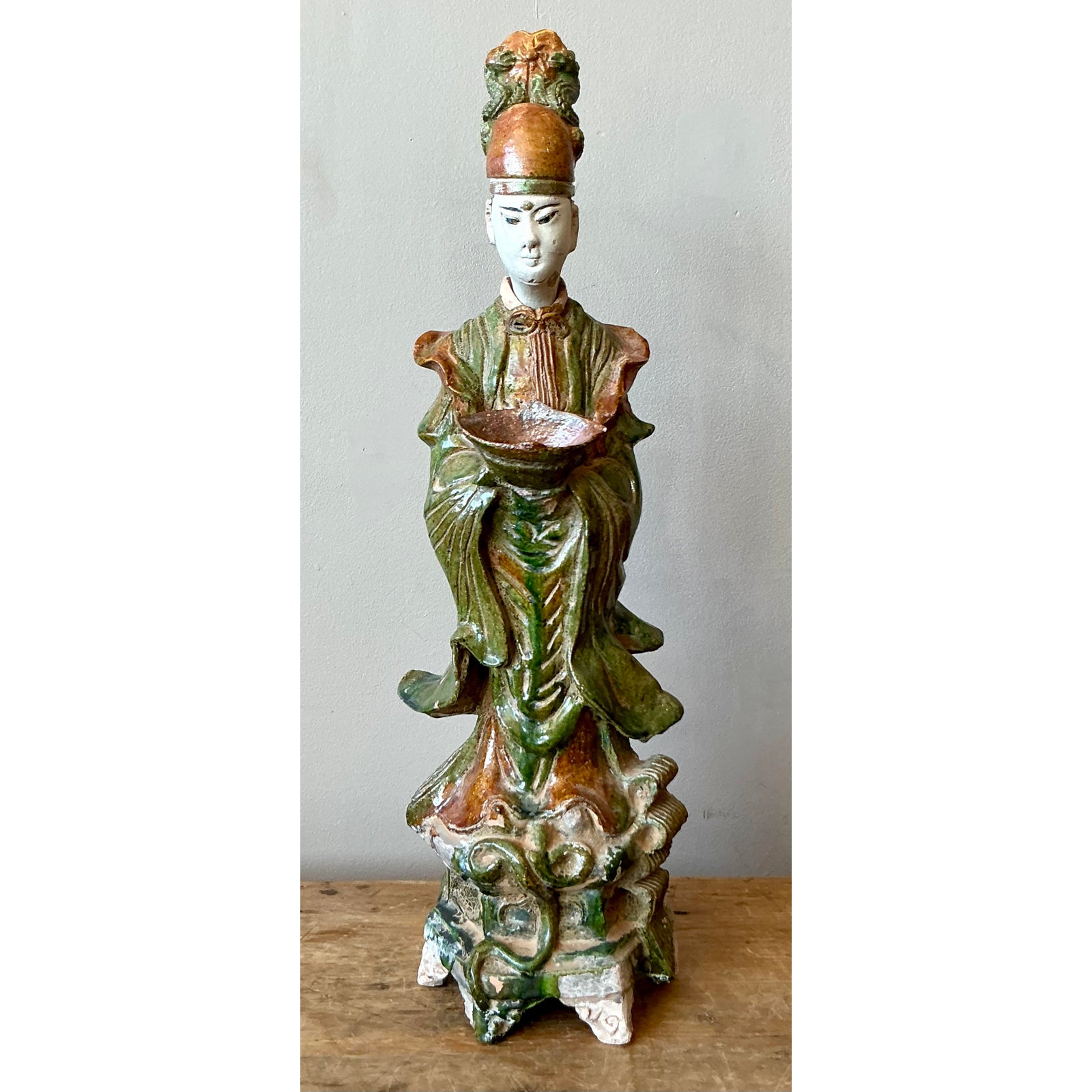 Vintage Asian Painted Ceramic Character - Side view