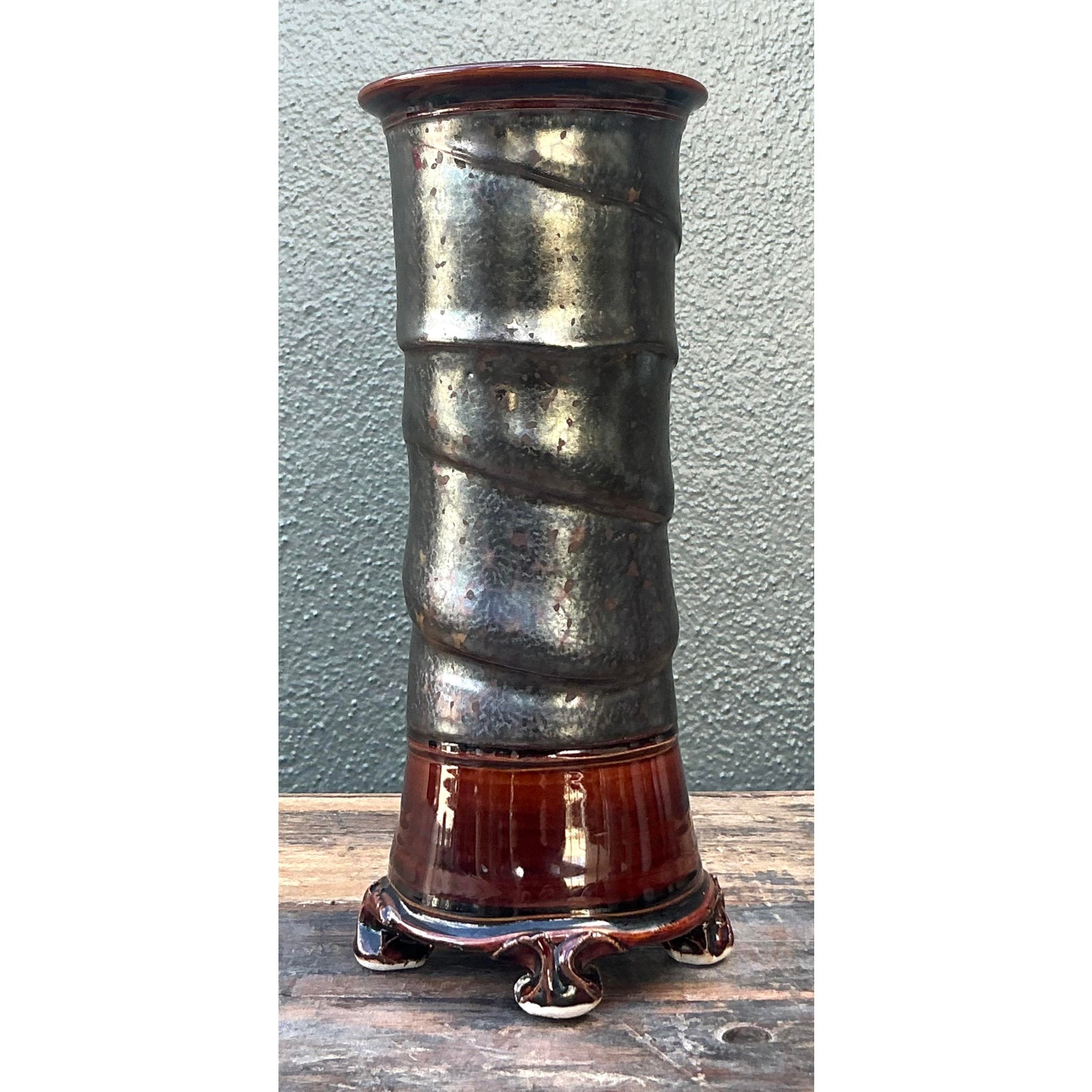 Vintage Boho Original Studio Pottery Vase - Ceramic, 4.75W x 11H - Detail view