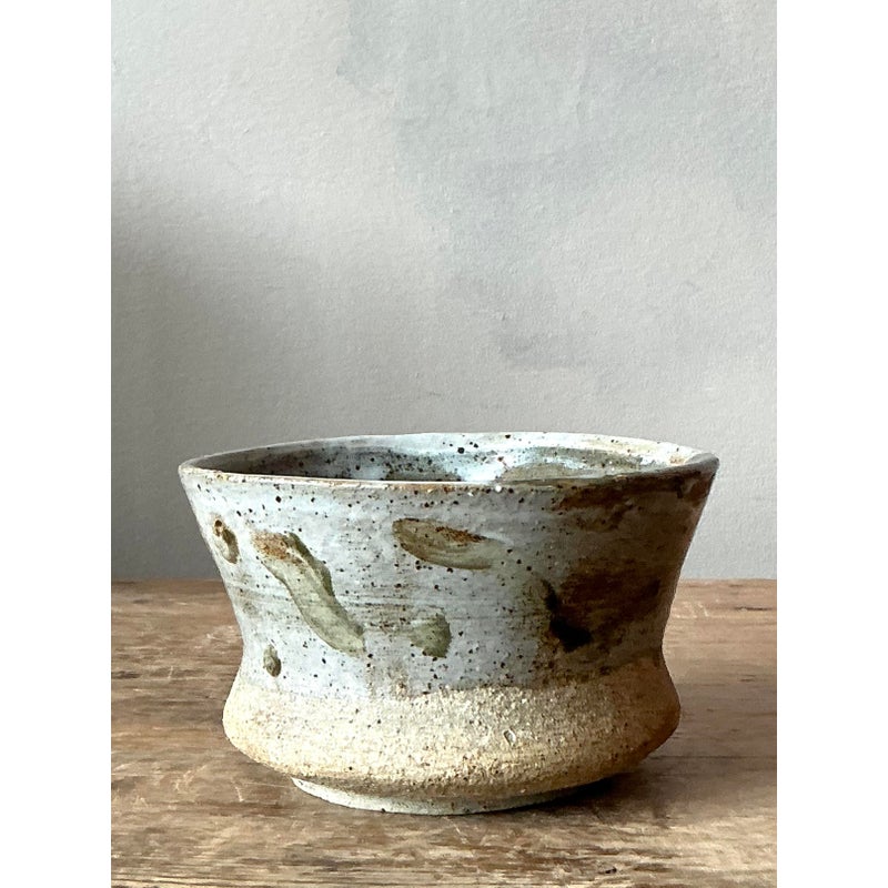 Vintage Boho Original Studio Pottery Bowl - Ceramic, 5W x 2.75H - Side view