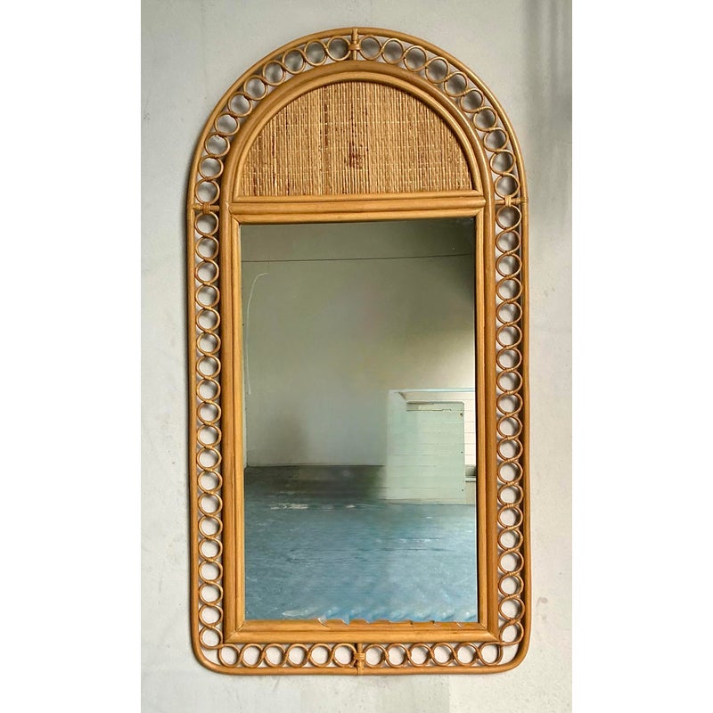 Vintage Boho Arched Rattan Rings Mirror - Side view