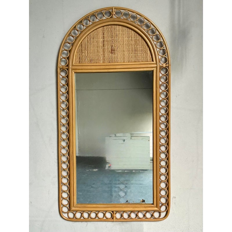 Vintage Boho Arched Rattan Rings Mirror - Top view