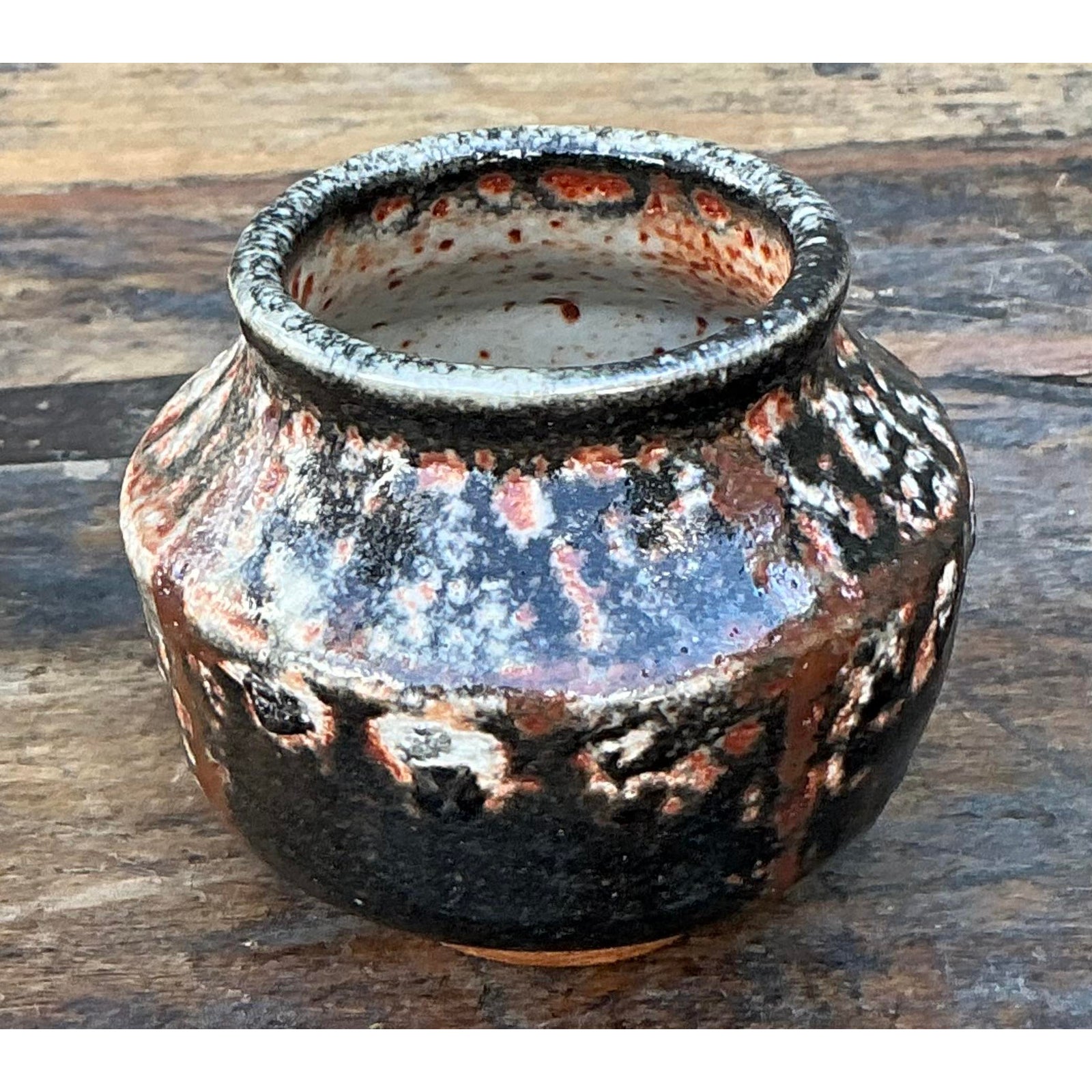 Vintage Boho Original Studio Pottery Small Vase - Ceramic, 3.75W x 3.25H - Side view