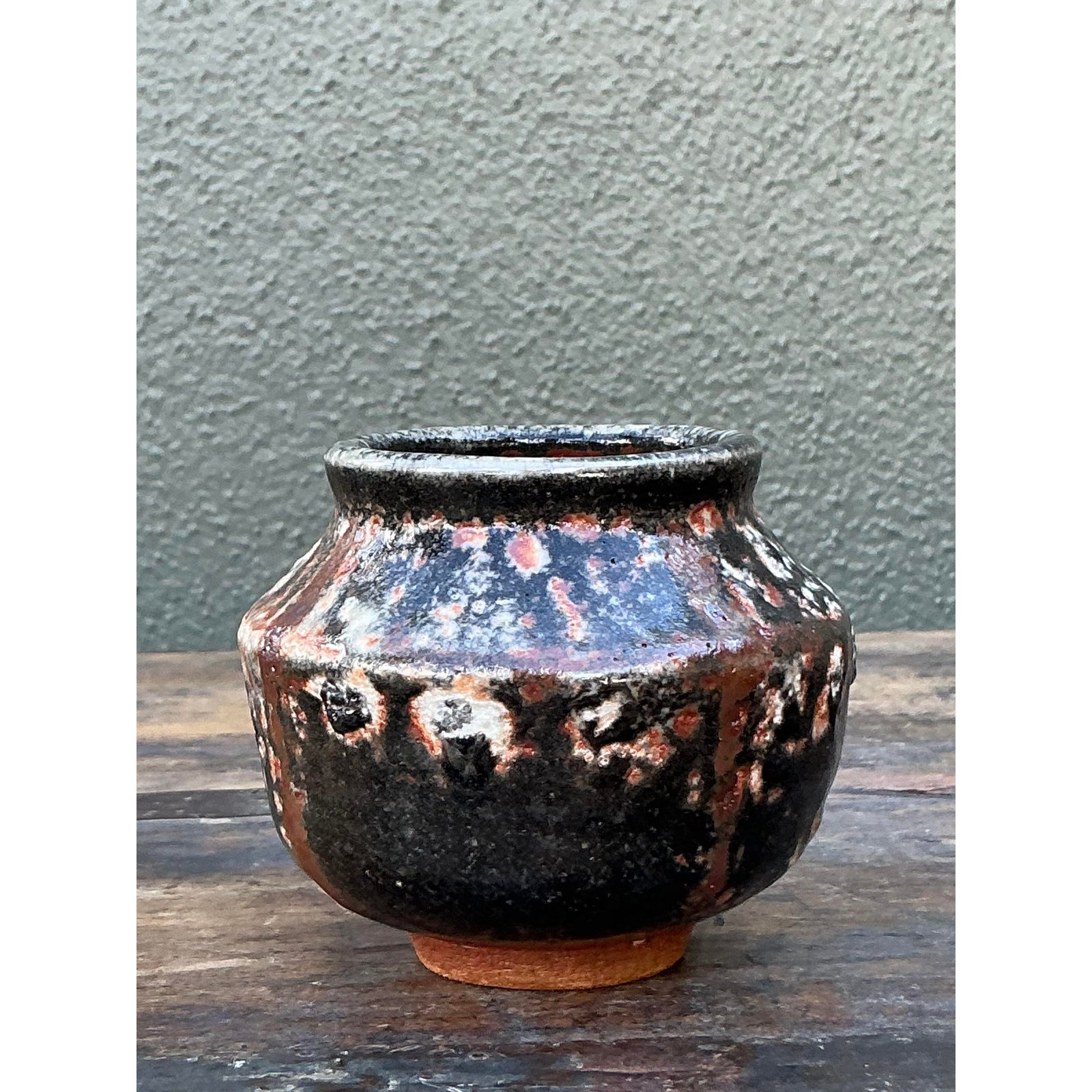 Vintage Boho Original Studio Pottery Small Vase - Ceramic, 3.75W x 3.25H - Top view
