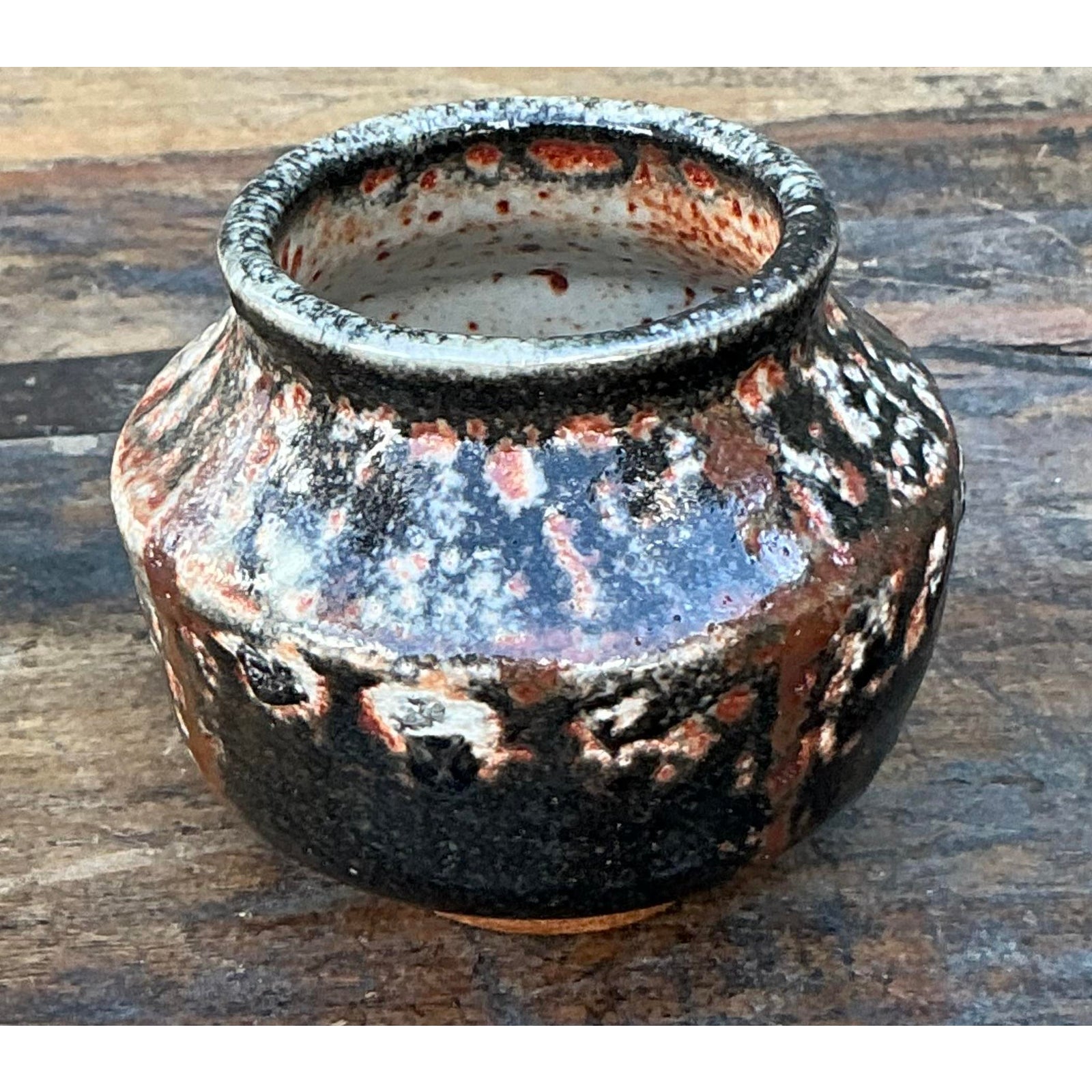 Vintage Boho Original Studio Pottery Small Vase - Ceramic, 3.75W x 3.25H - Top view