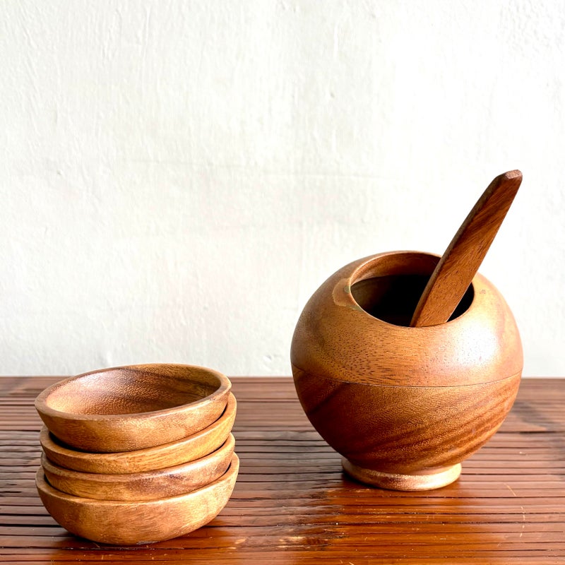 Vintage Boho Chic Wood Serving Set- 6 Pieces - Top view