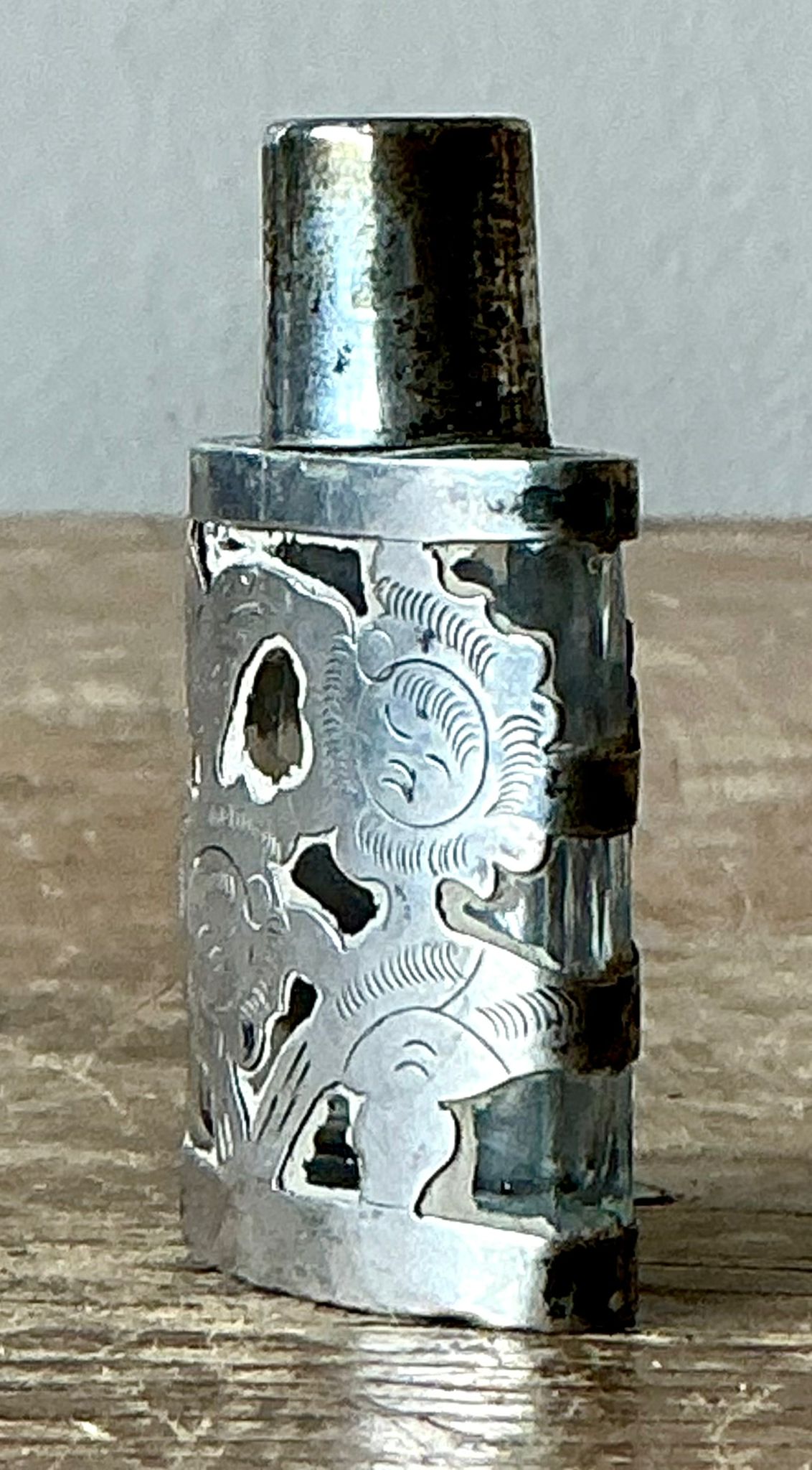 Vintage Boho Sterling Silver Perfume Bottle - Top view