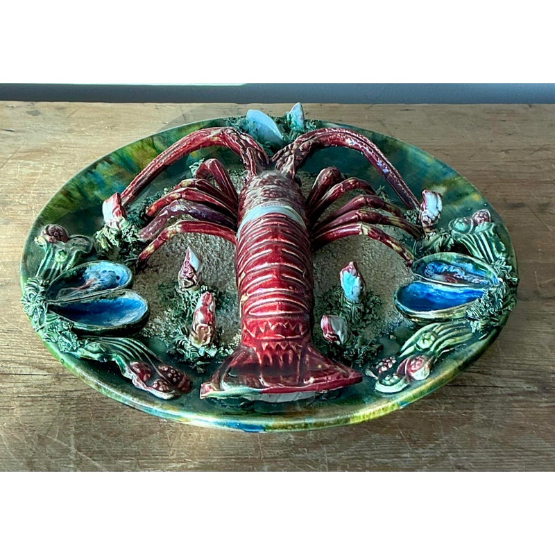 Vintage Regency French Majolica Lobster Plate - Top view