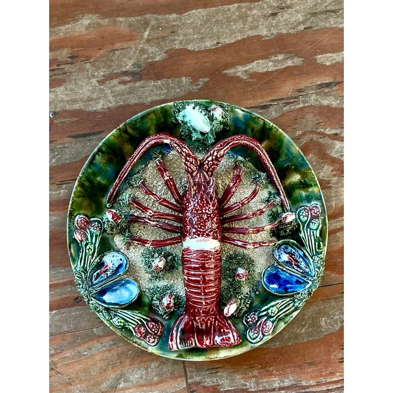 Vintage Regency French Majolica Lobster Plate - Side view