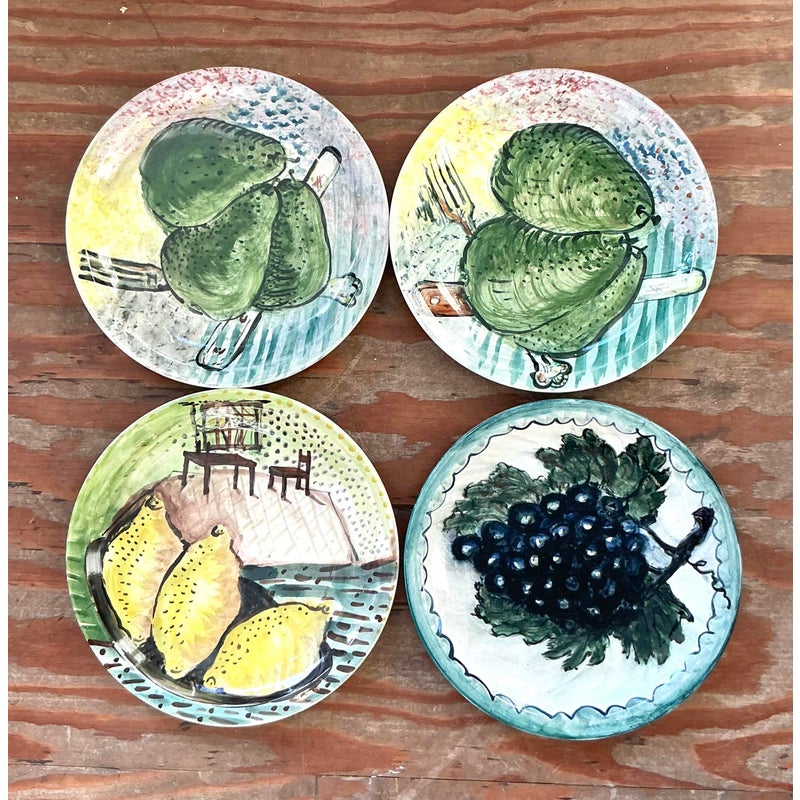 Vintage Regency Hand Painted Ceramic Plates - Set of 4 - Detail view