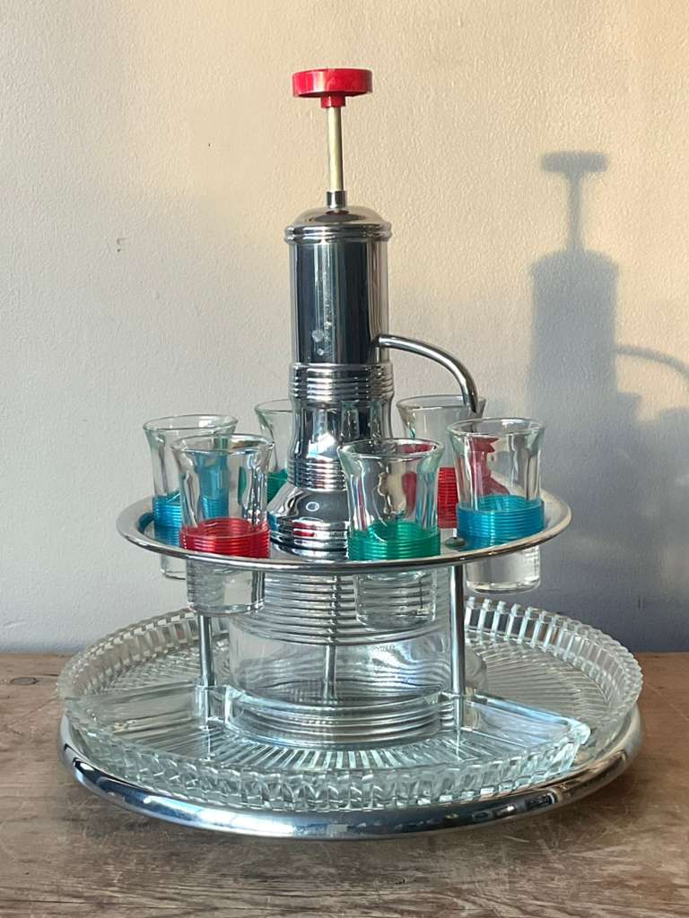 Vintage Boho MCM Swivel Shot Station - Top view