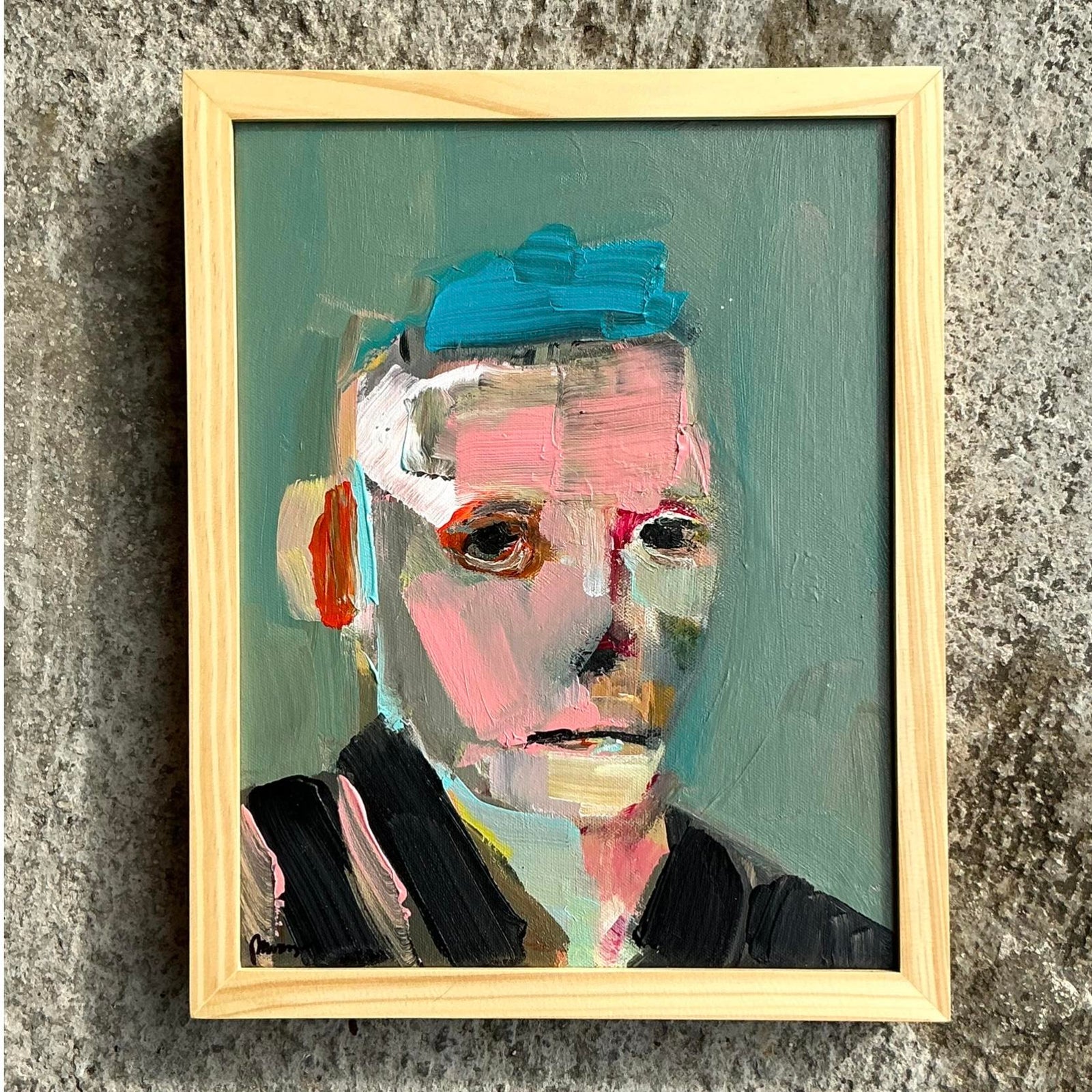 Vintage Boho Abstract Figurative Portrait on Canvas - Side view