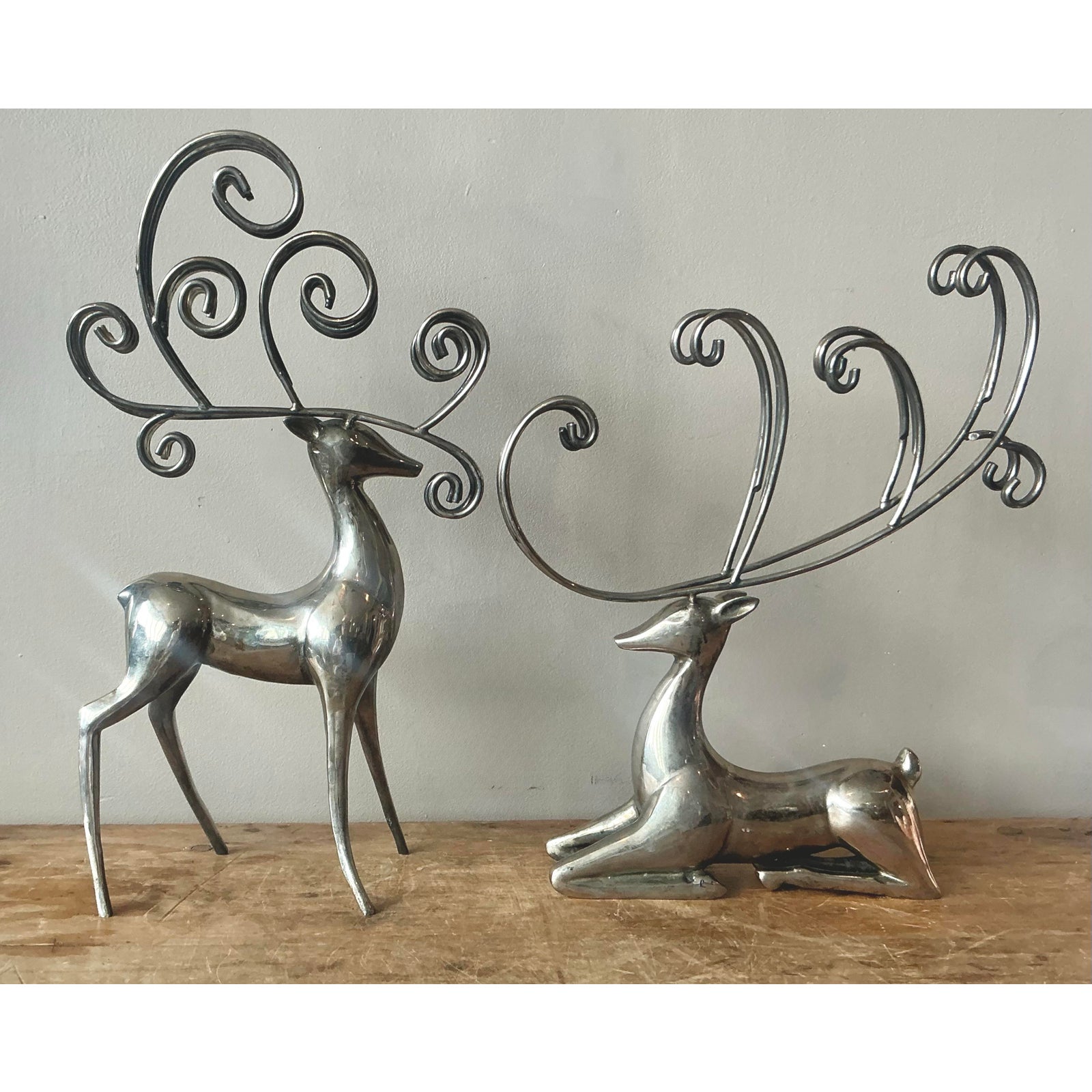 Vintage Boho Nickel Plated Reindeer - Set of 2 - Side view