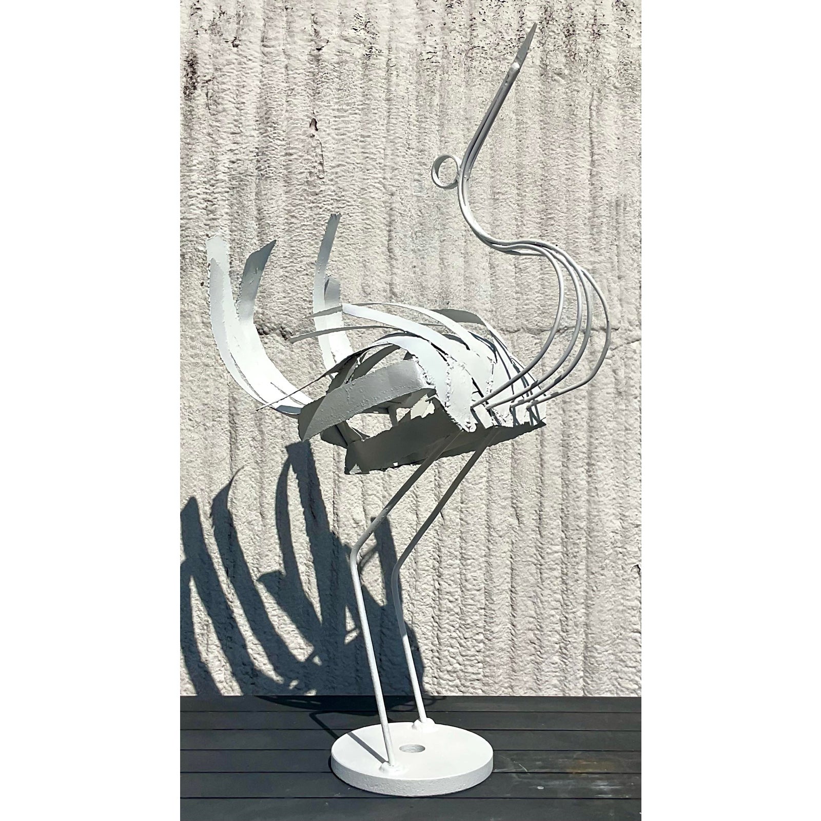 Vintage Boho Monumental Wrought Iron Crane Sculpture - Top view