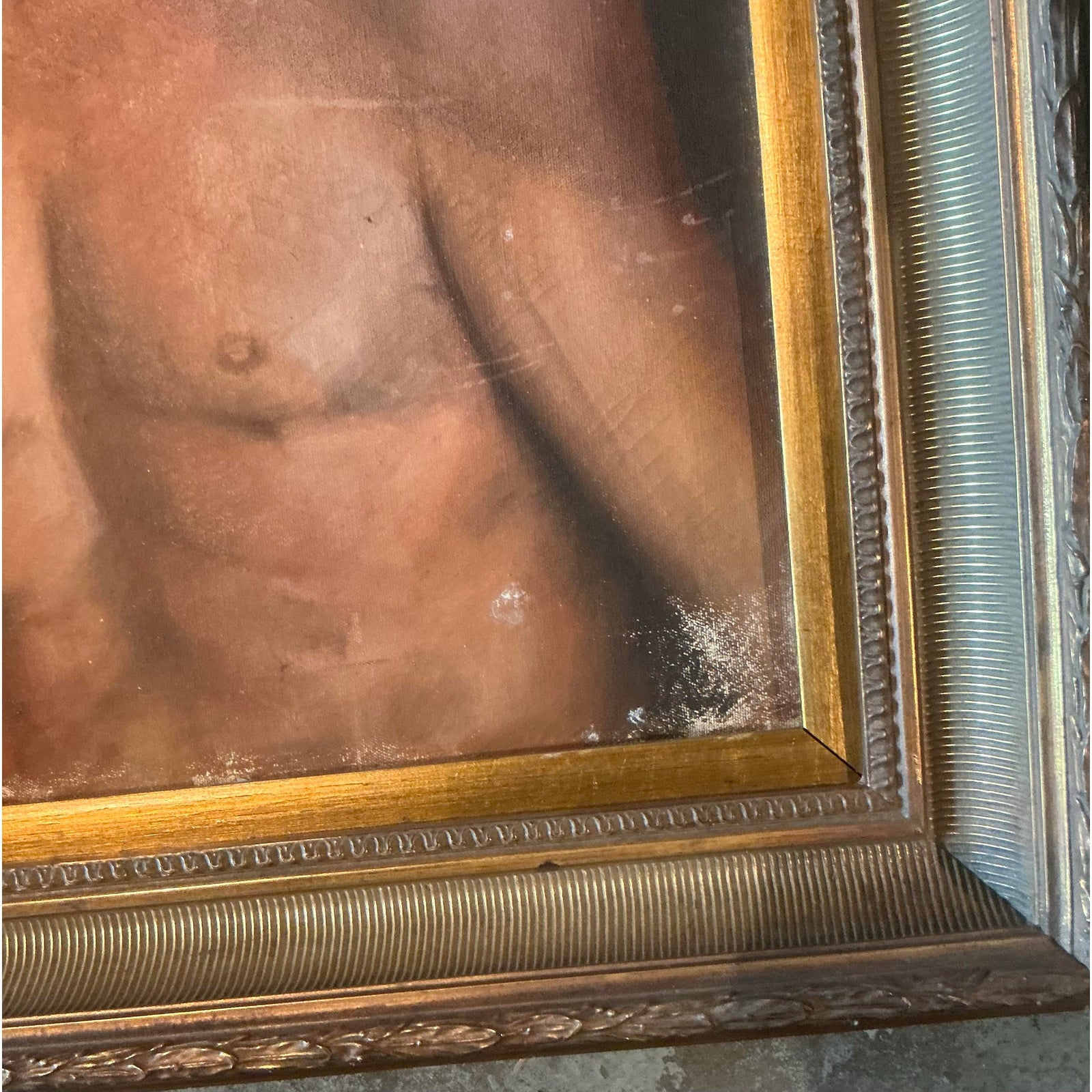 Vintage Boho Original Oil Portrait of Man - Canvas, 27.75W x 31.5H - Back view
