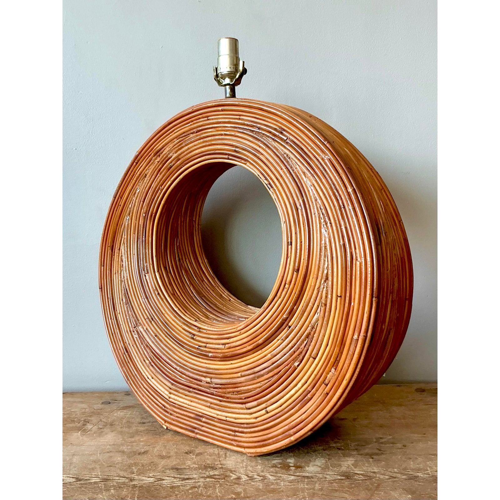 Vintage Boho Monumental Pencil Reed Circle Lamp - Side view