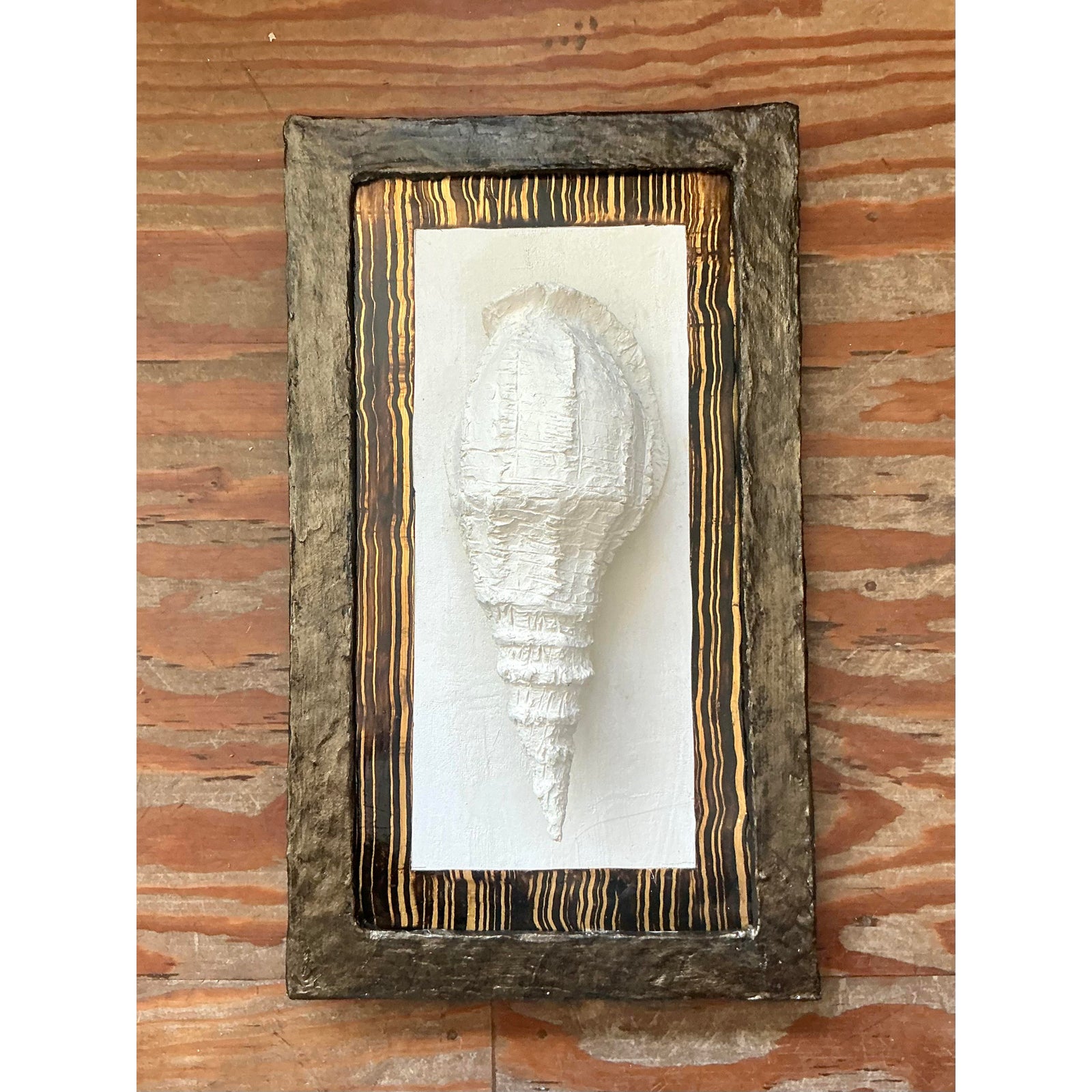 Vintage Boho Artisan Hand Painted Paper Mache Shell Wall Sculpture - Top view