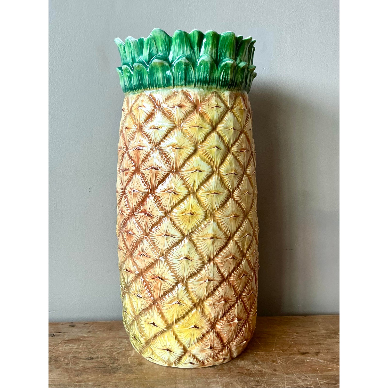 Vintage Italian Hand Painted Pineapple Umbrella Stand - Back view
