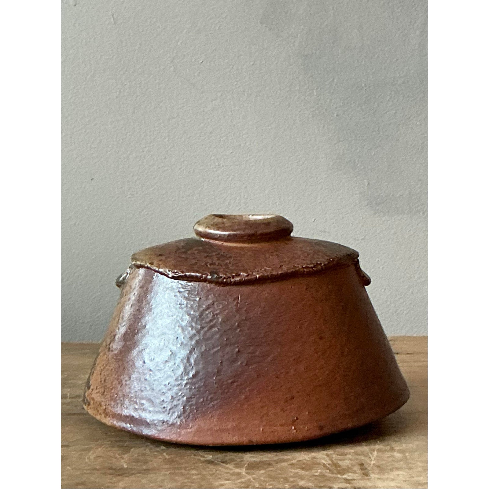 Vintage Boho Original Studio Pottery Vase - Ceramic, 5.5W x 3.5H - Back view