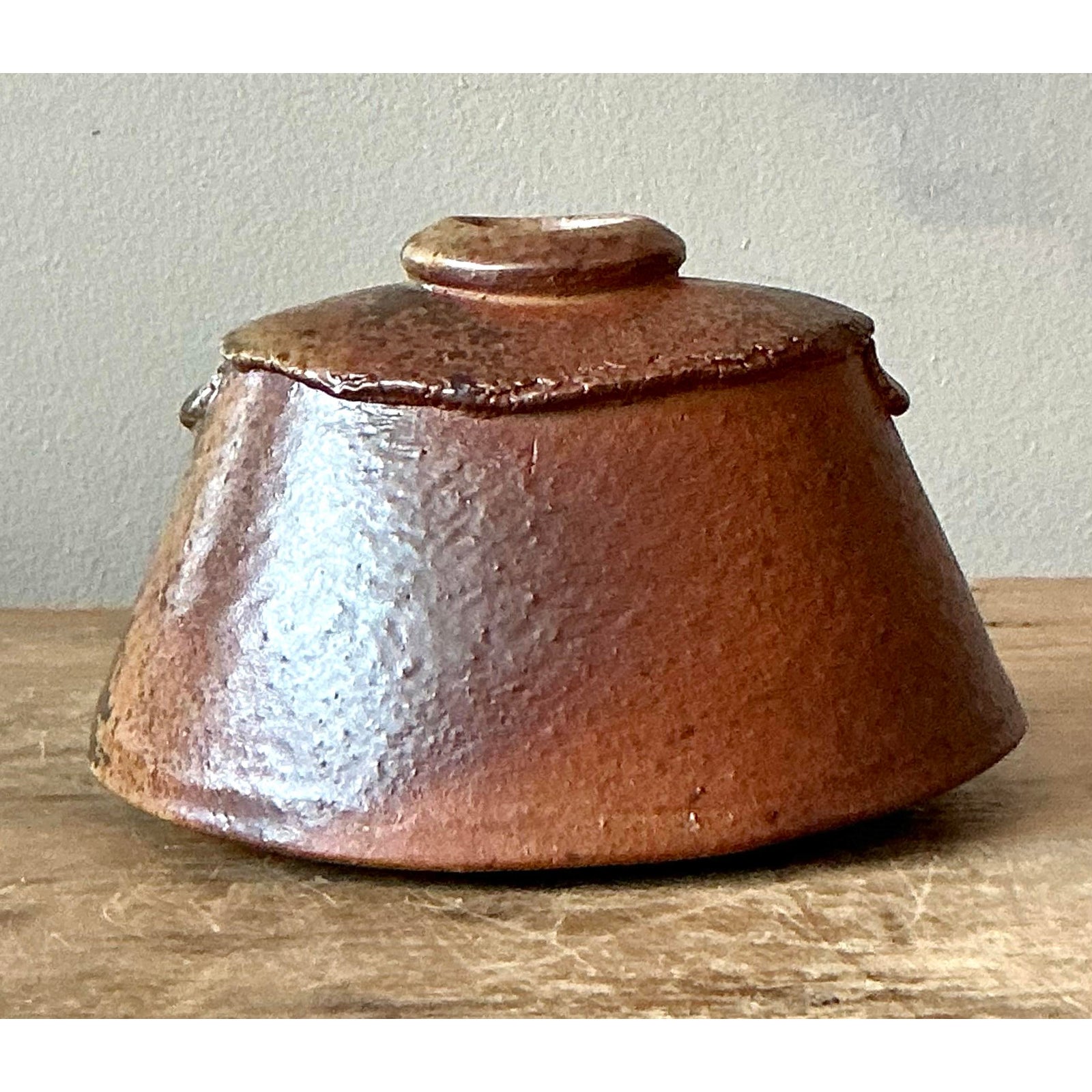 Vintage Boho Original Studio Pottery Vase - Ceramic, 5.5W x 3.5H - Top view
