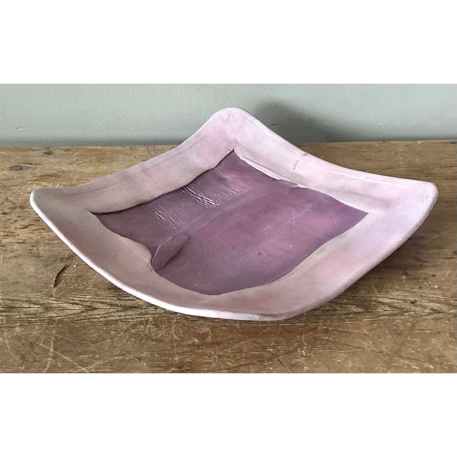 Vintage Boho Original Studio Pottery Tray - Ceramic, 12.25W x 2H - Back view