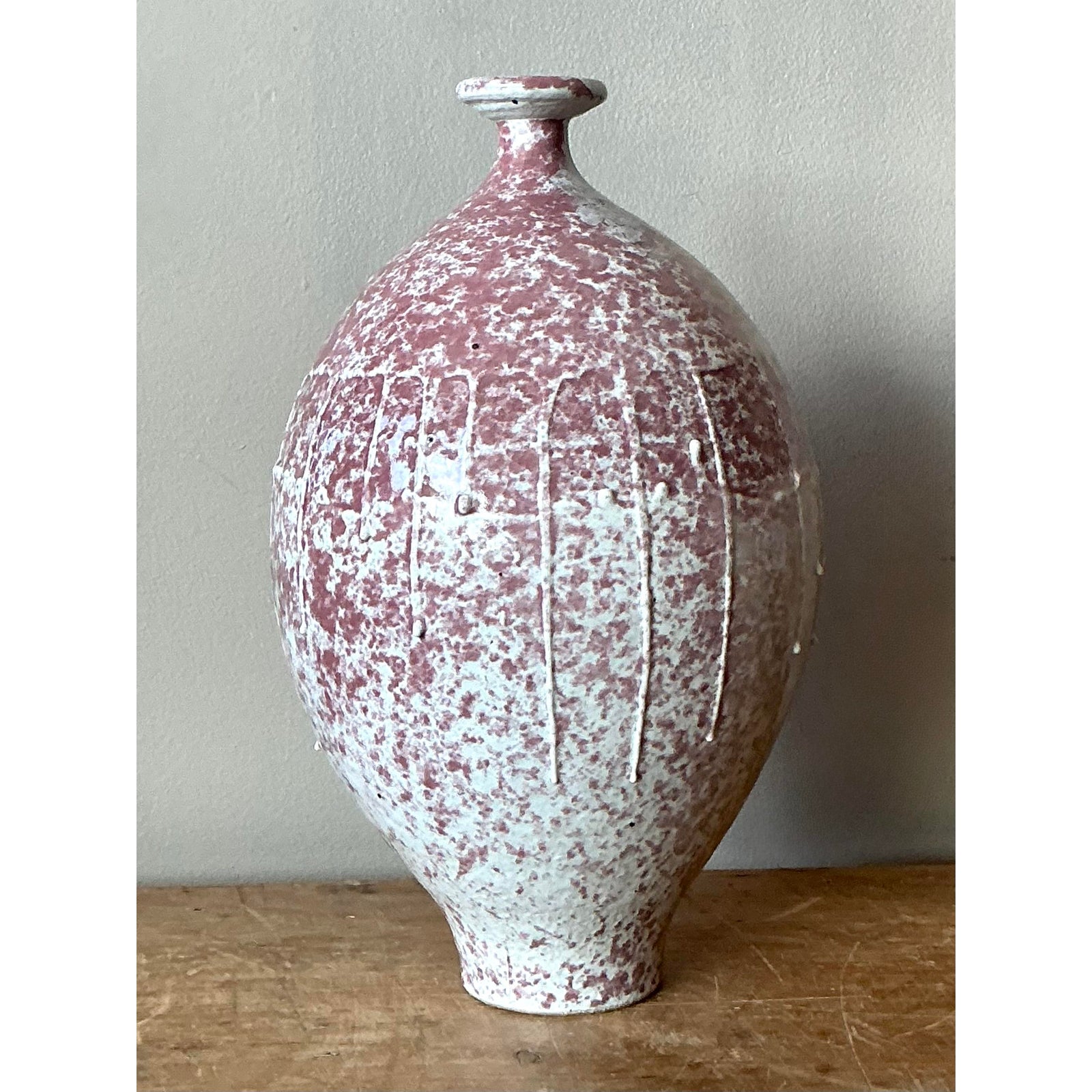 Vintage Boho Studio Pottery Vase - Ceramic, 6.25W x 11.75H - Side view