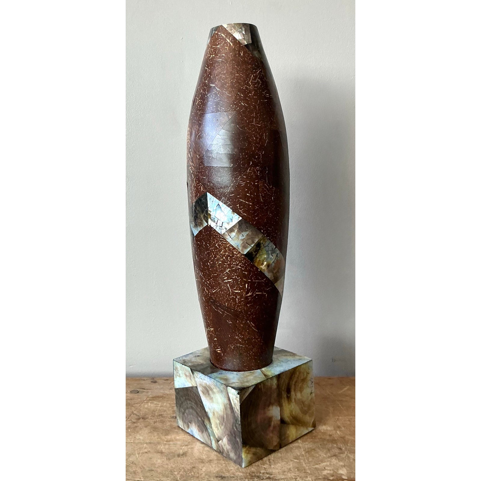 Vintage Boho Coconut Shell Vase - Detail view