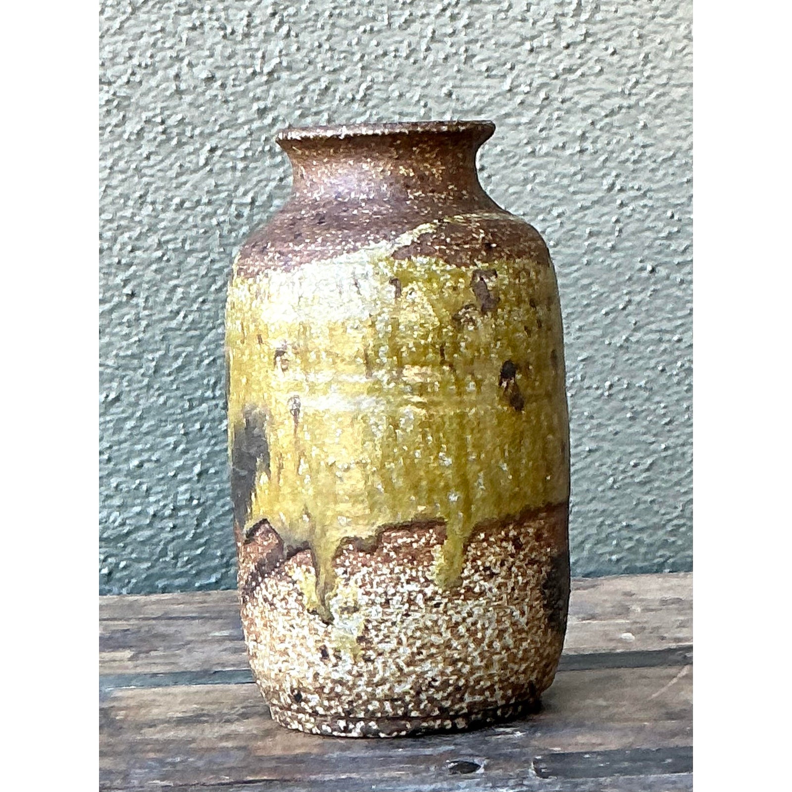 Vintage Boho Original Glazed Ceramic Vase - Back view