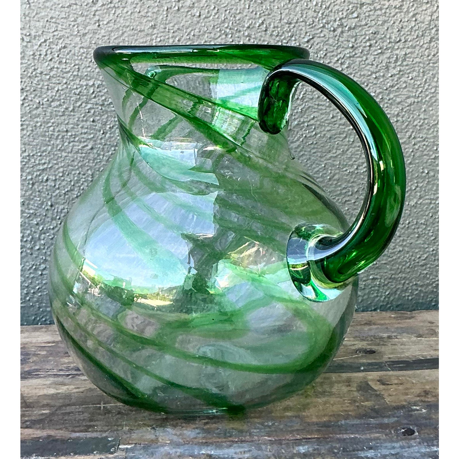 Vintage Boho Blown Glass Pitcher - Back view