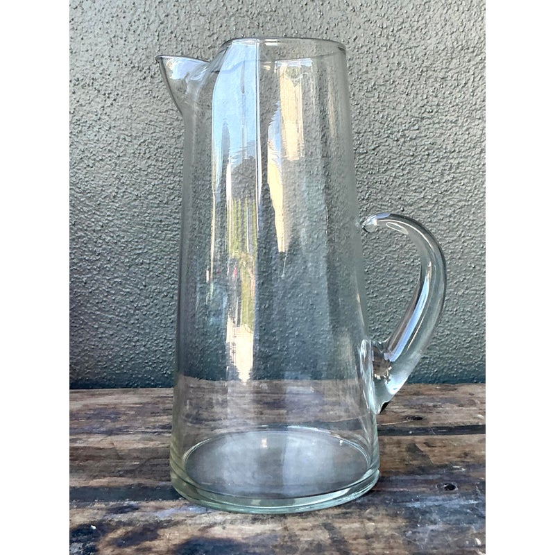 Vintage Boho Blown Glass Pitcher - Glass, 7.5W x 12H - Detail view