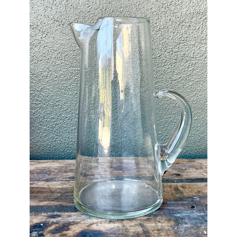 Vintage Boho Blown Glass Pitcher - Glass, 7.5W x 12H - Top view