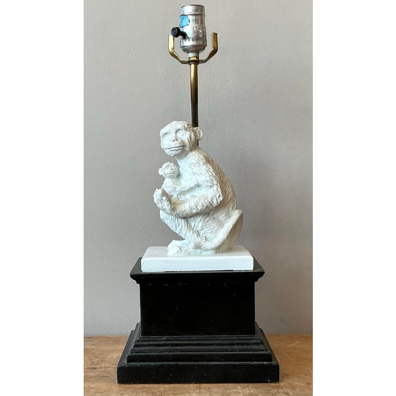 Vintage Boho Plaster Monkey Lamp - Side view