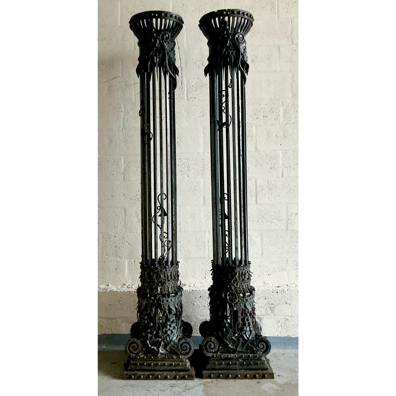 Vintage Neoclassical Wrought Iron Columns - A Pair - Detail view