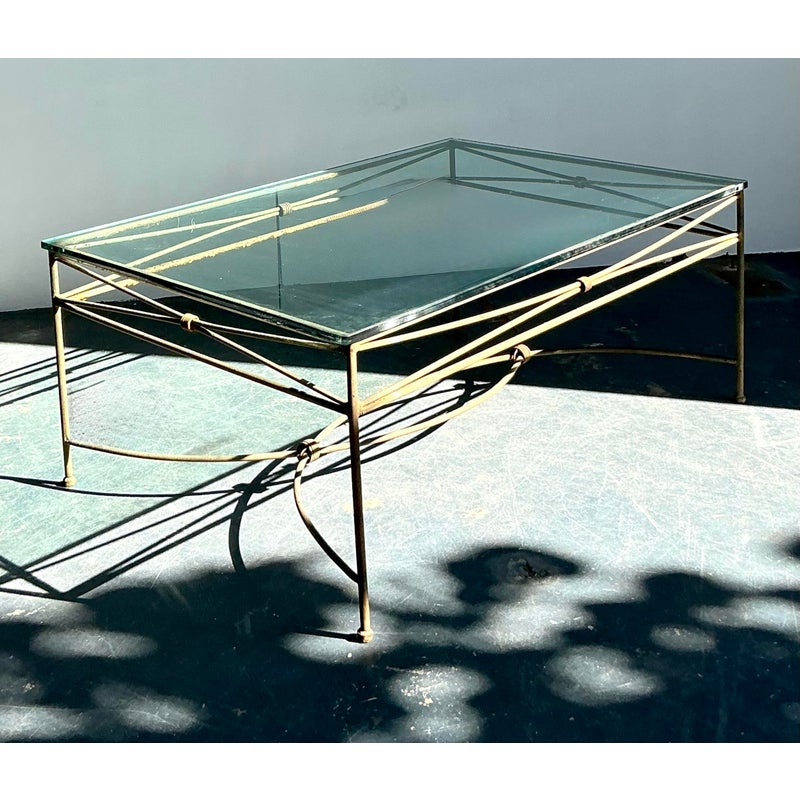 Vintage Boho Distressed Wrought Iron Coffee Table - Detail view