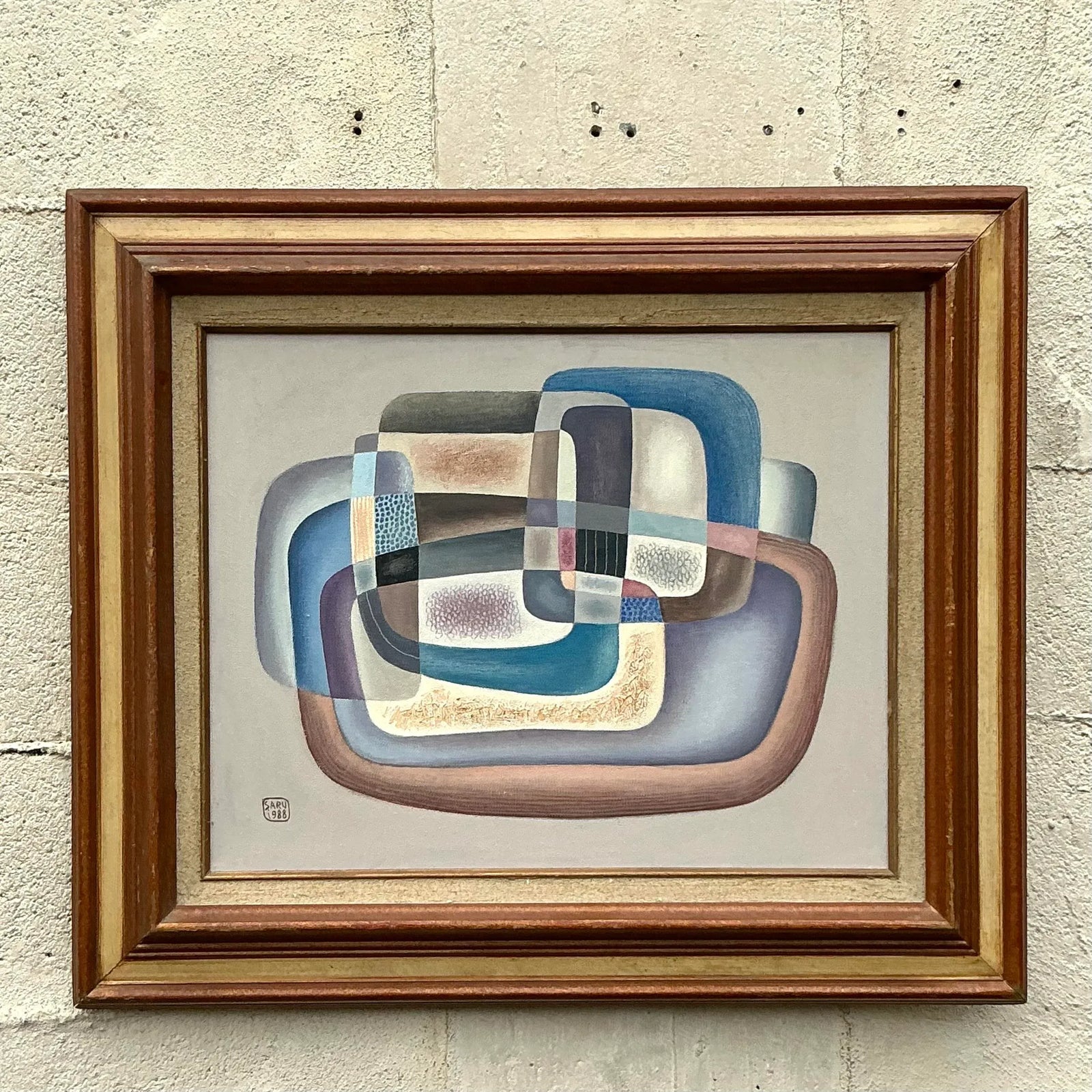 Vintage Boho 1988 Abstract Painting on Canvas - Side view