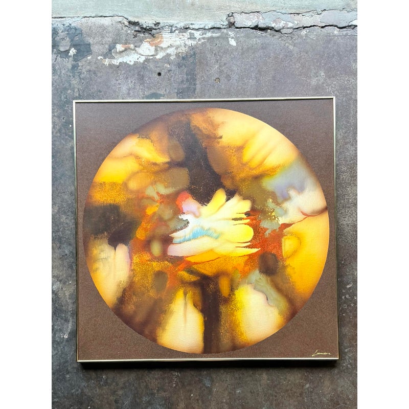 Vintage Boho Original Abstract Oil Painting on Canvas - Canvas, 40.25W x 40.25H - Back view