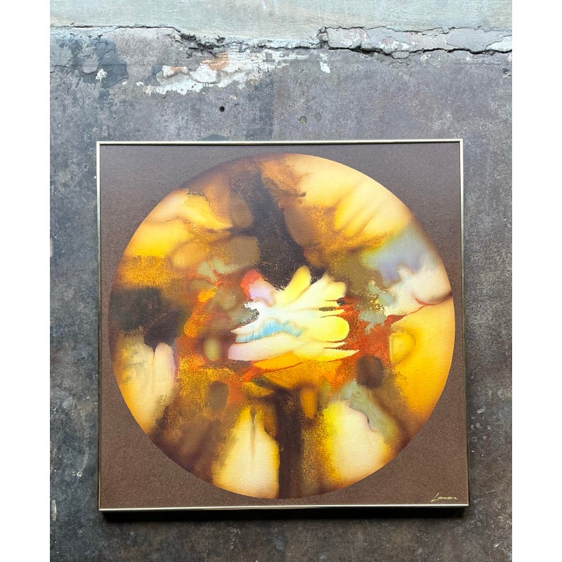 Vintage Boho Original Abstract Oil Painting on Canvas - Canvas, 40.25W x 40.25H - Top view