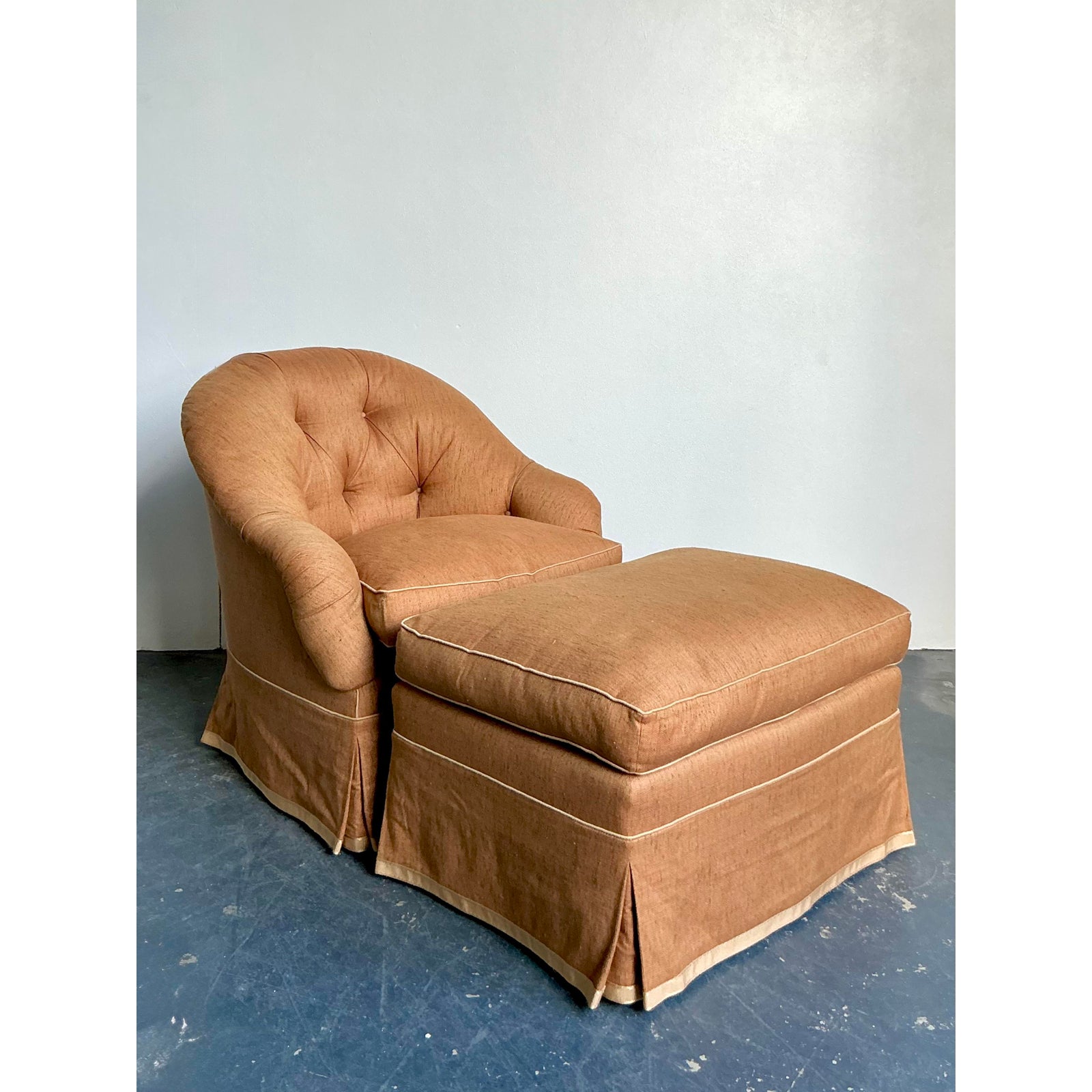Vintage Regency Tufted Lounge Chair and Ottoman - Side view