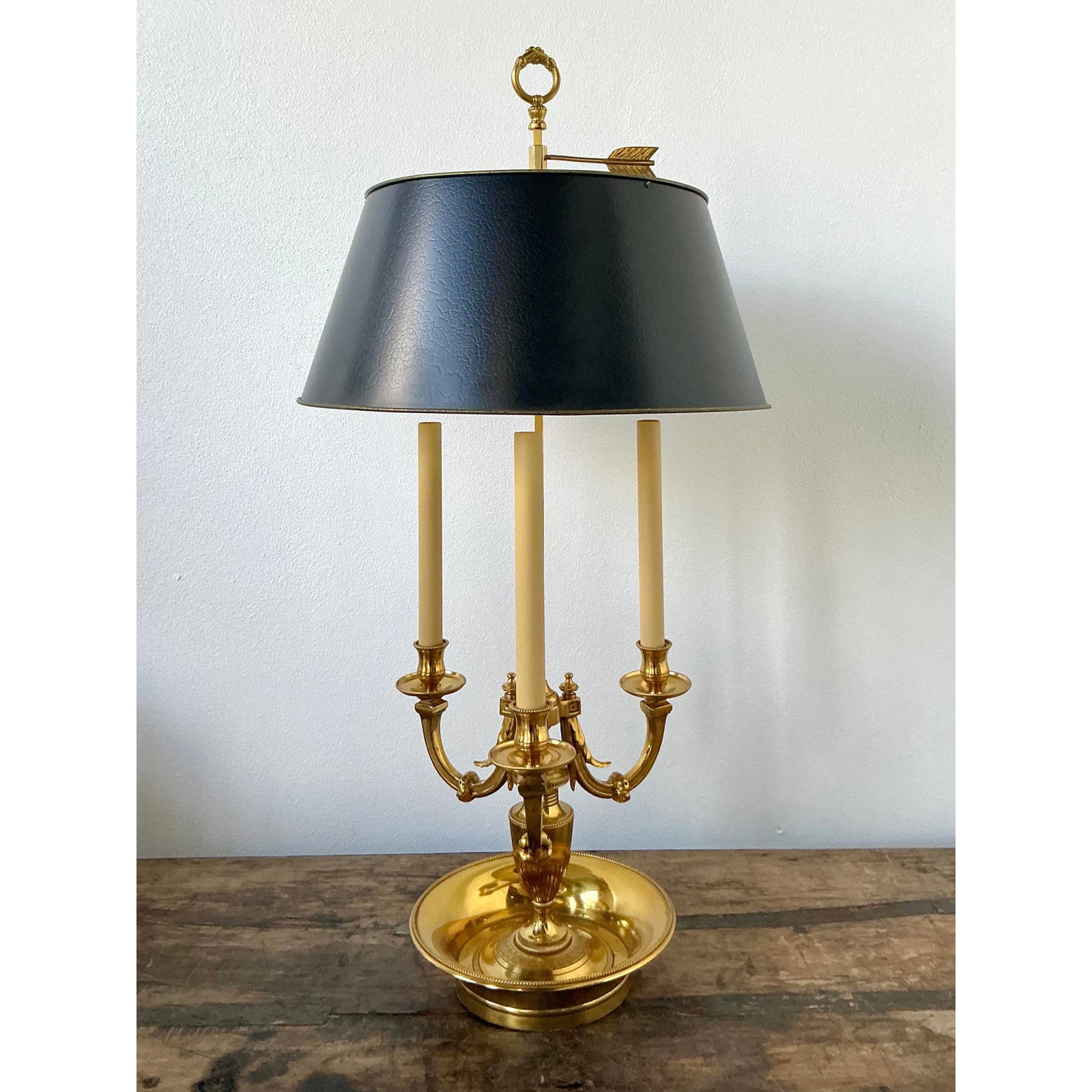 Vintage Regency French Bouillotte Three Arm Lamp - Side view